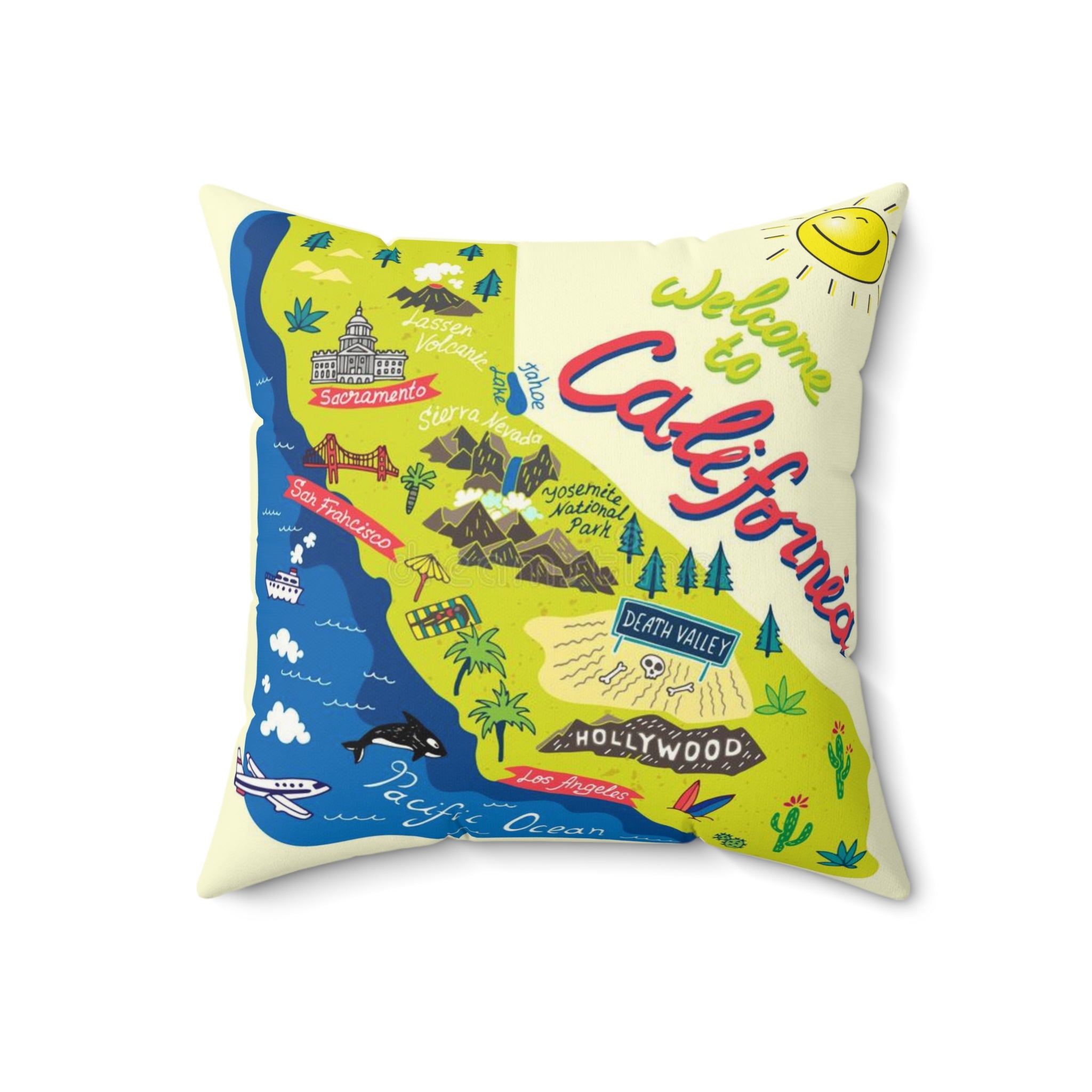 CALIFORNIA FUN MAP - Faux Suede Square Pillow