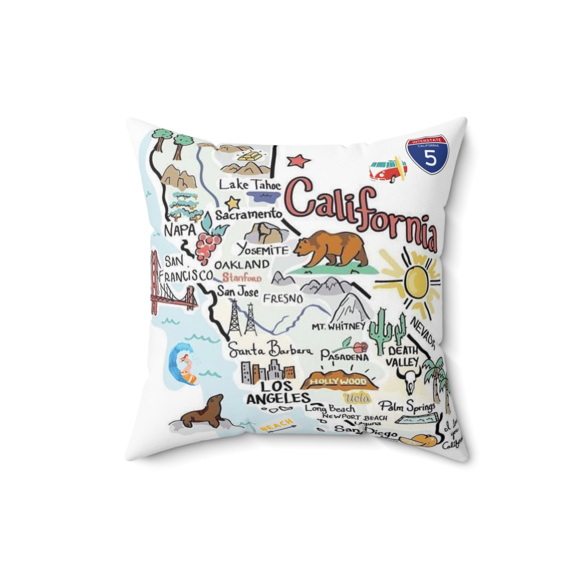 CALIFORNIA FUN MAP - Spun Polyester Square Pillow
