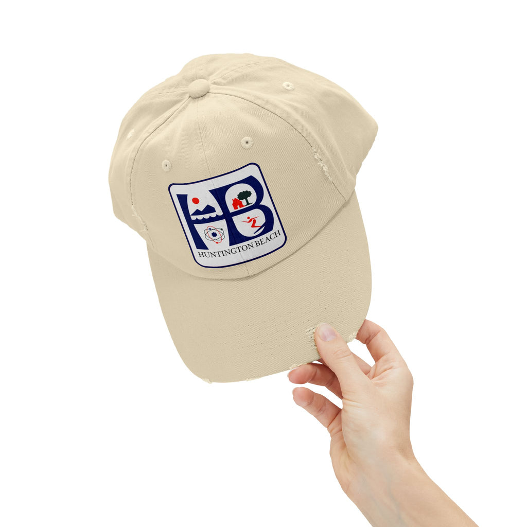 Huntington Beach Distressed Mom and Dad Hat — Vintage Surf & Coastal Patch Cap