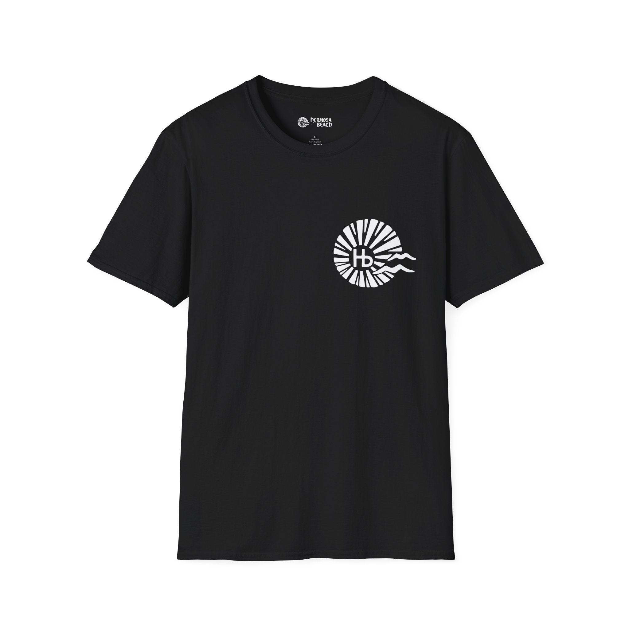 Hermosa Beach Sunburst Wave T-Shirt (printed front back neck) | Hb Minimal Logo Tee