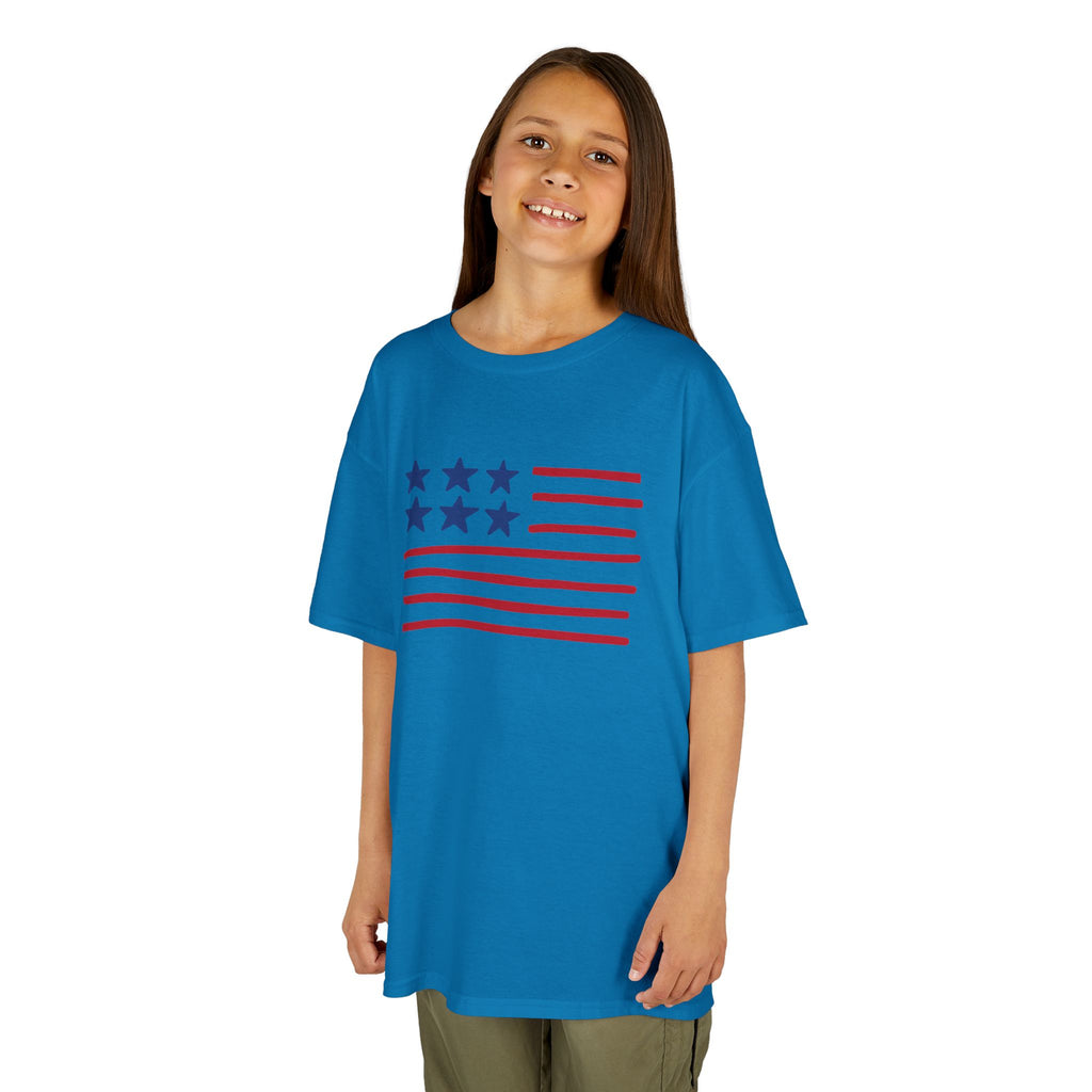 Stars and Stripes  Kids American Flag T-Shirt — Red & Blue Stars Stripe Patriotic Tee