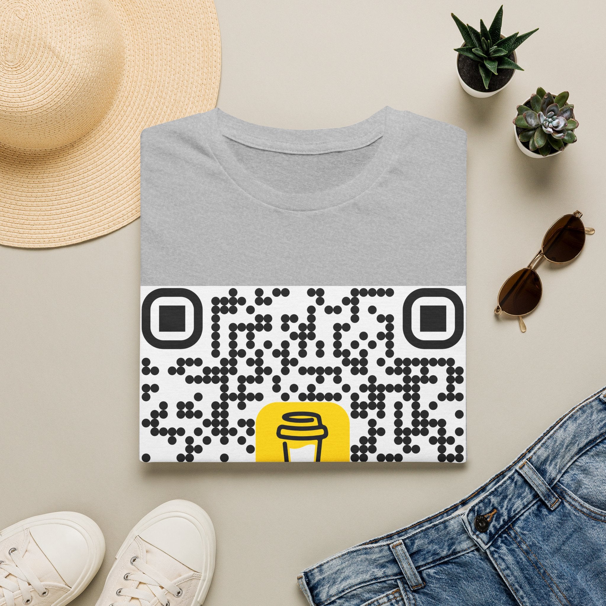 QR Code Coffee Cup T‑Shirt — Scan-to-Order Cafe Tee