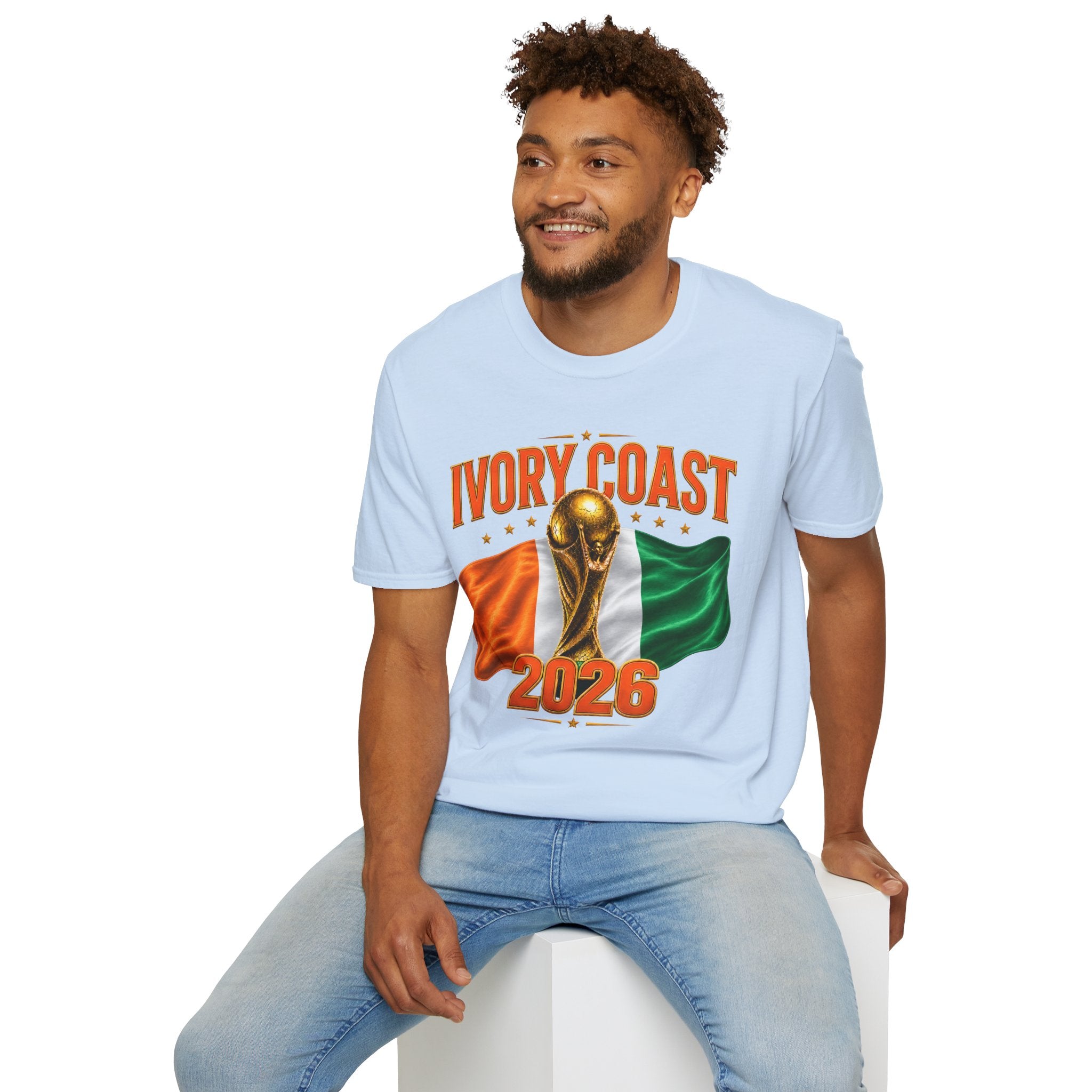 Ivory Coast 2026 World Cup T‑Shirt — FIFA Trophy & Flag Soccer Fan Tee