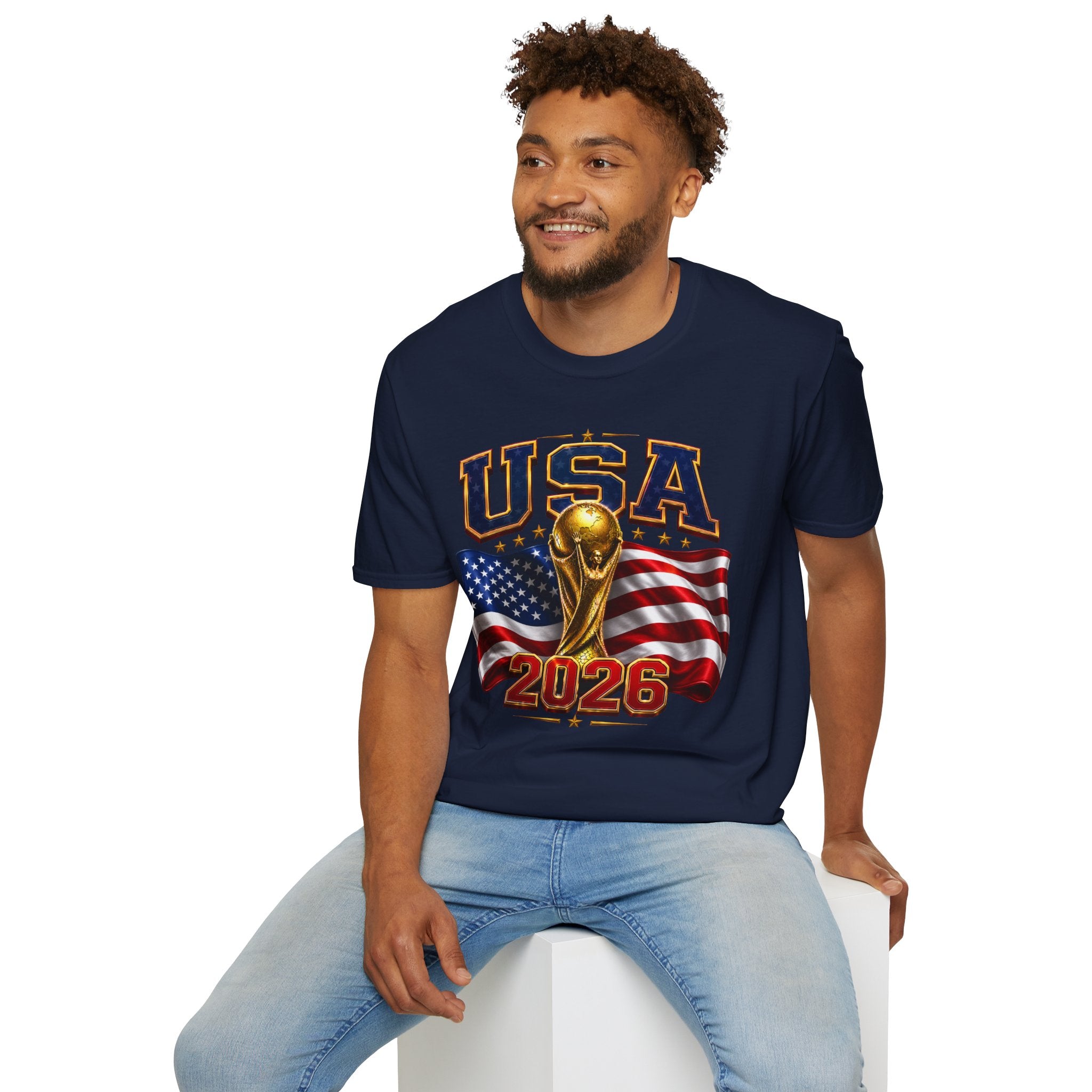 USA World Cup 2026 Soccer T-Shirt – American Flag & Trophy Design