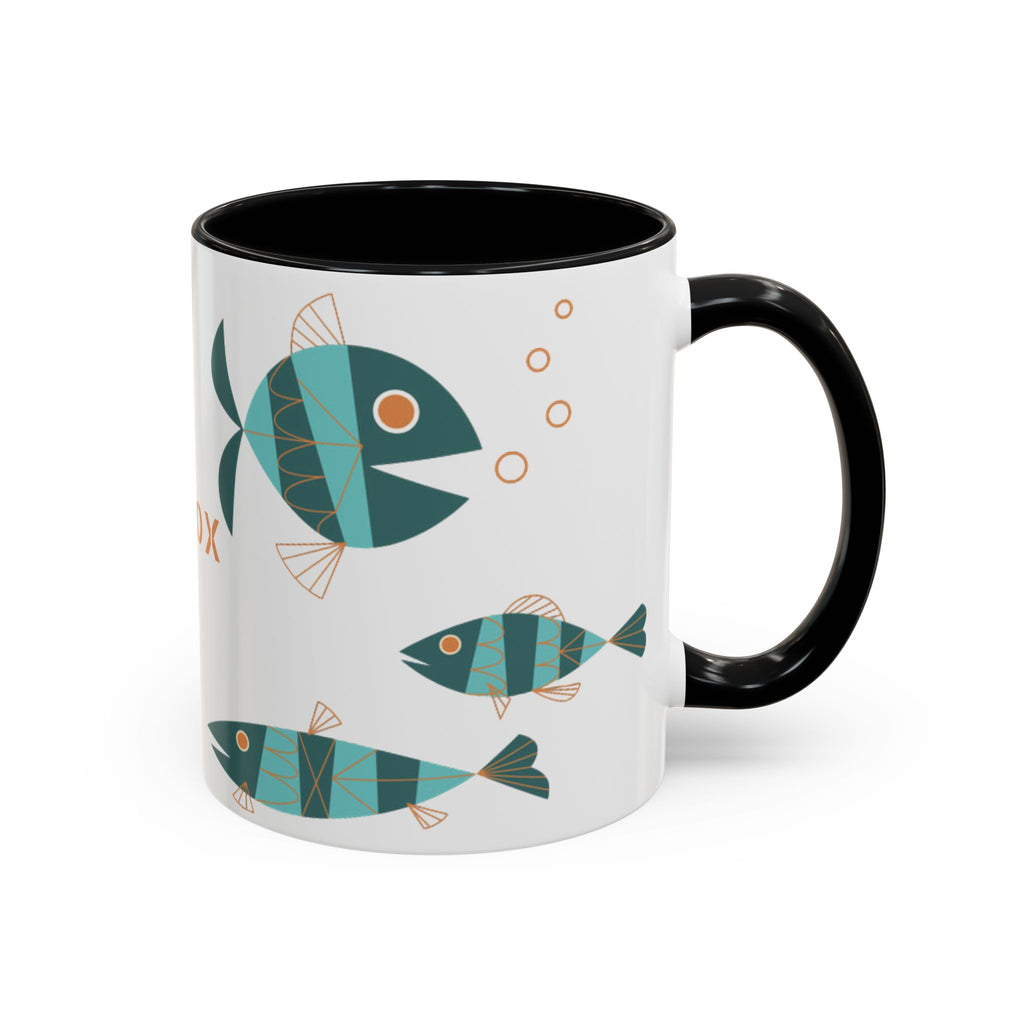 Metlox Pottery Teal Geometric Fish Mug | Accent Coffee Mug
