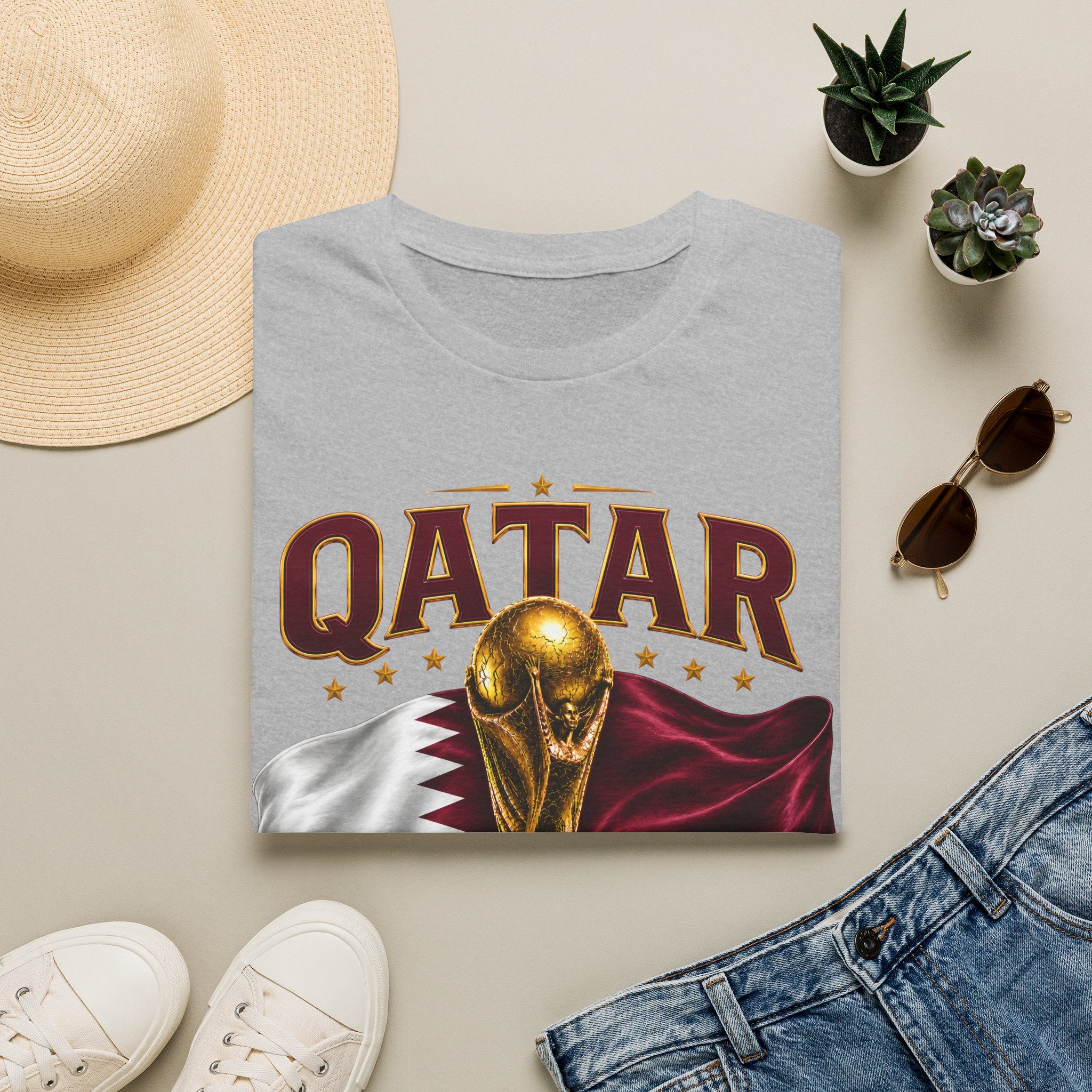 Qatar 2026 World Cup T-Shirt — Golden Trophy & Flag Soccer Tee