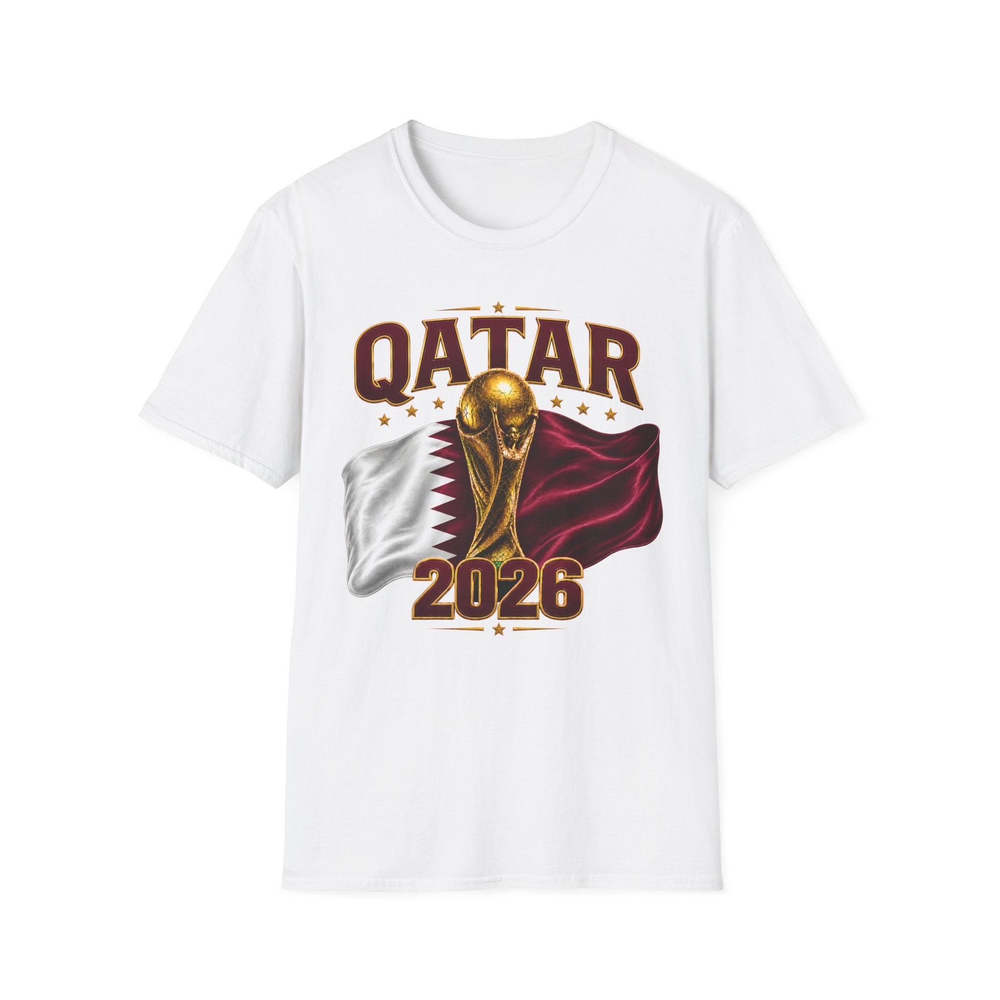 Qatar 2026 World Cup T-Shirt — Golden Trophy & Flag Soccer Tee