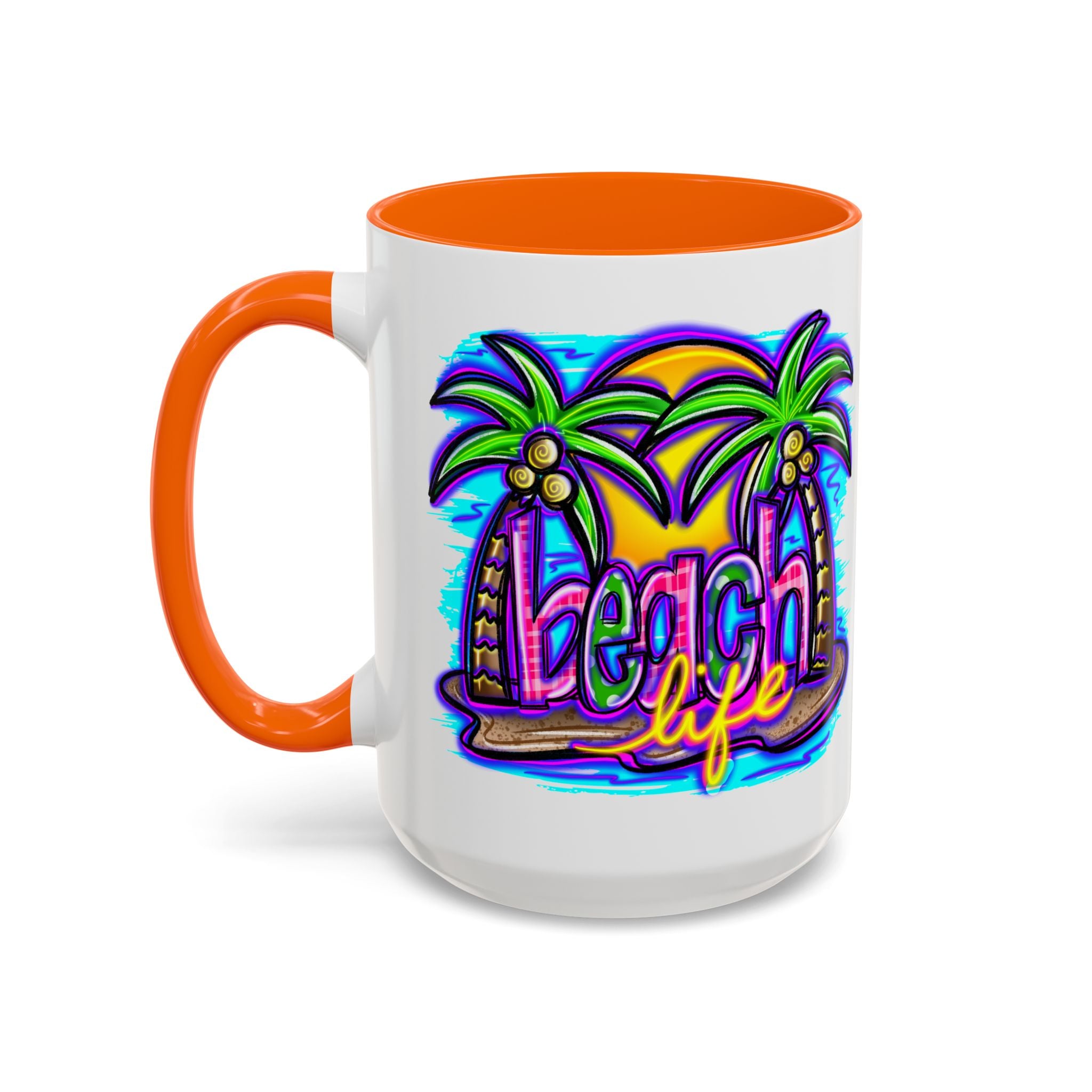 Beach Life Coffee Mug — Tropical Palm Sunset Accent Mug (11/15oz)
