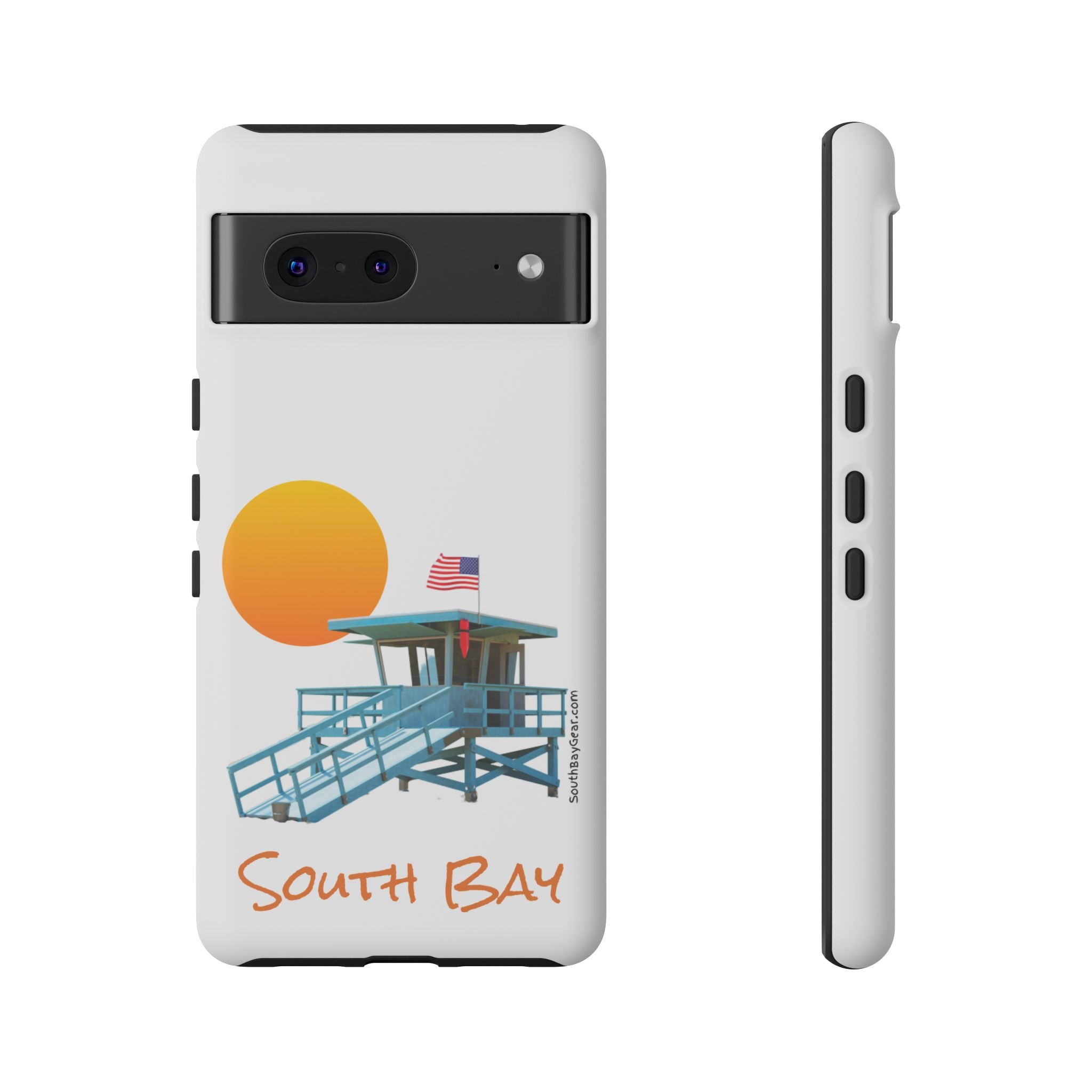 South Bay Lifeguard Stand with American Flag Tough Phone Cases