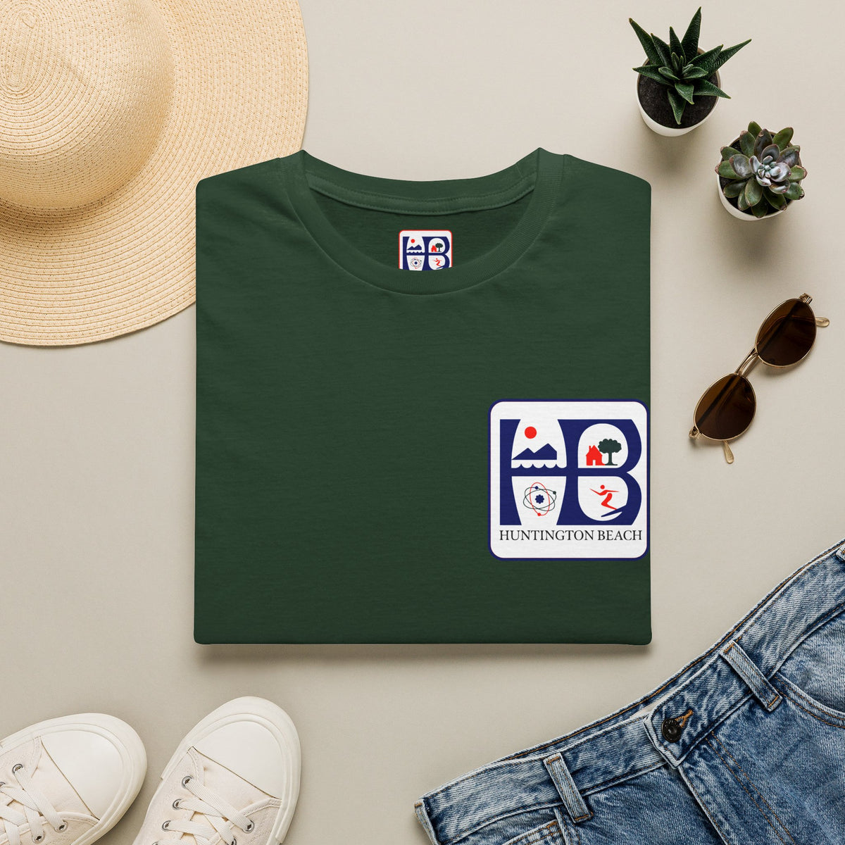 Huntington Beach Retro Logo T-Shirt — HB Surf & Sunset Tee (printed 3 side)