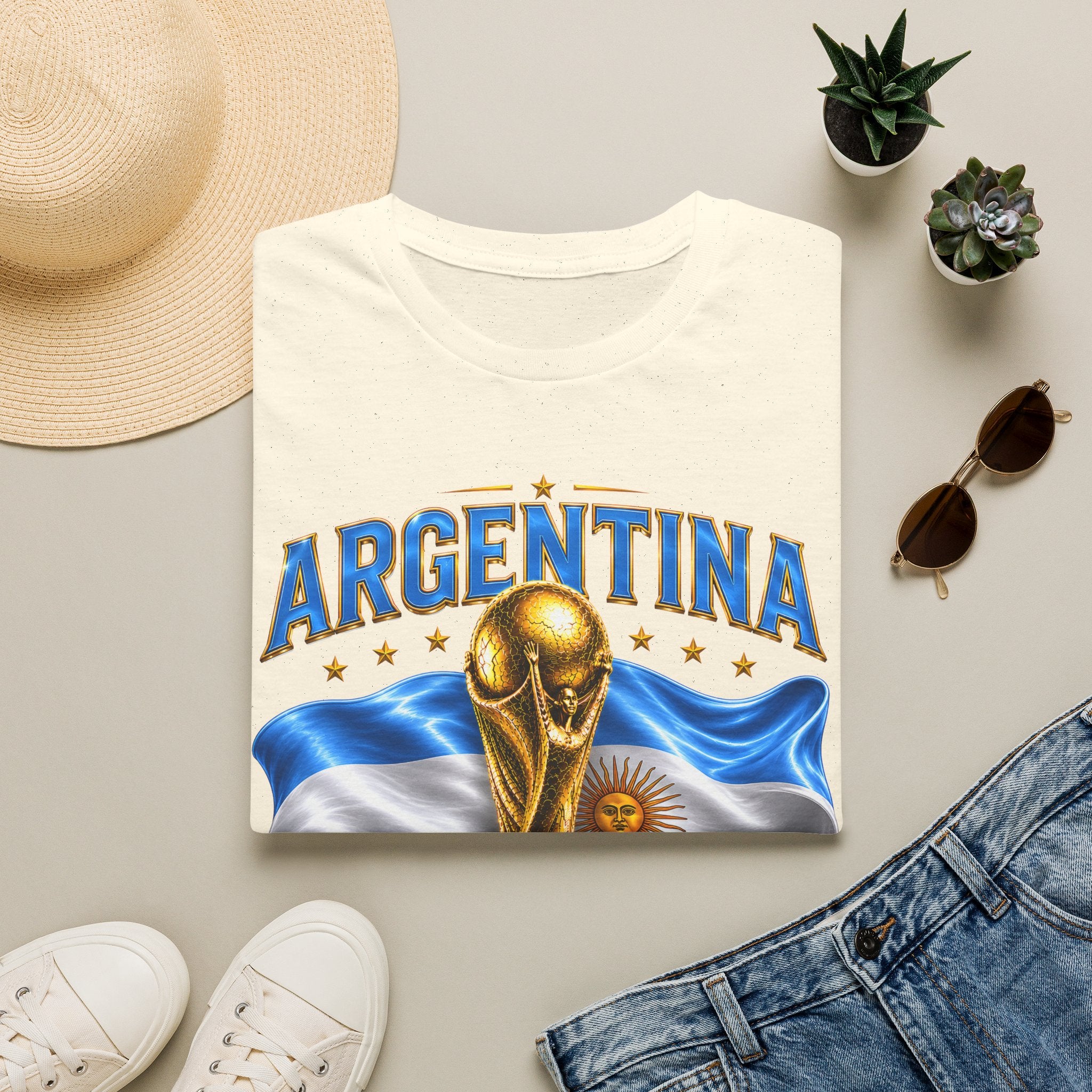 Argentina 2026 World Cup T-Shirt — Golden Trophy & Flag Soccer Fan Tee