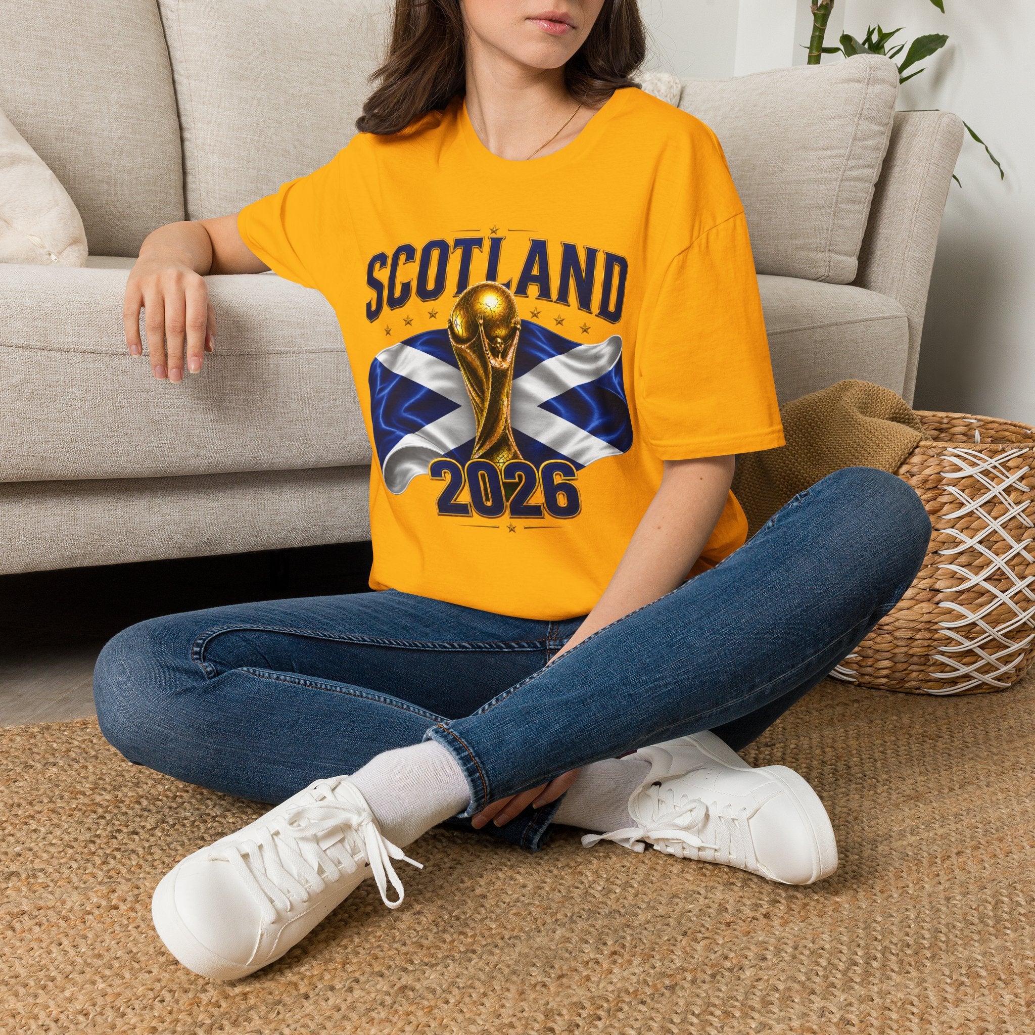 Scotland 2026 World Cup Soccer T-Shirt — Scottish Flag & Trophy Football Tee
