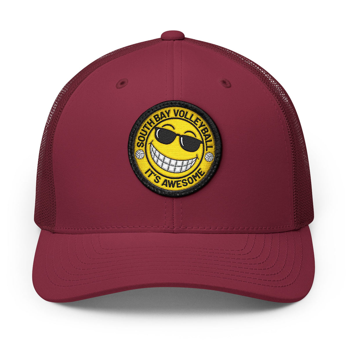 Embroidered Smiley Patch Trucker Hat — 'Smile, It's Awesome' Snapback