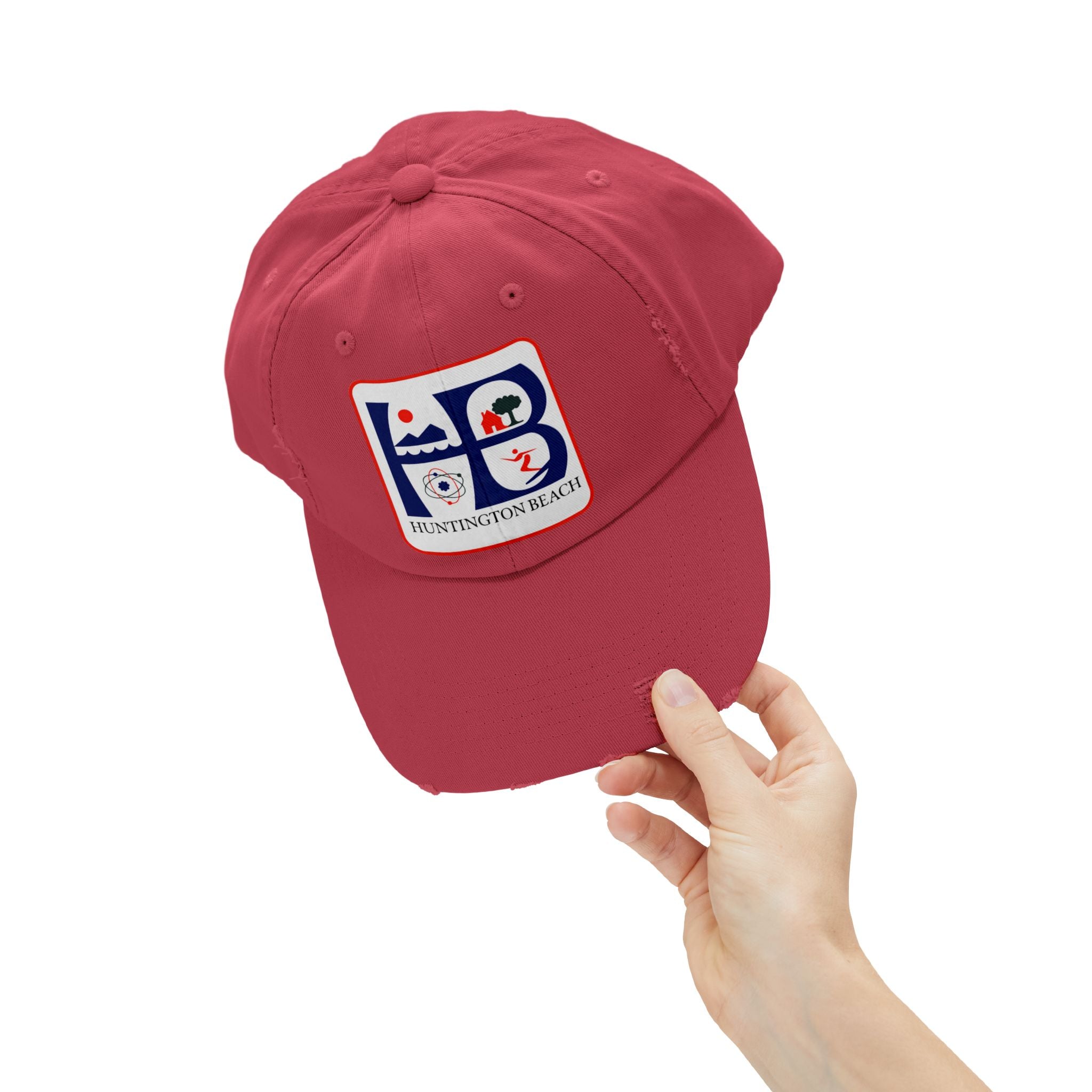 Huntington Beach Distressed Mom and Dad Hat — Vintage Surf & Coastal Patch Cap