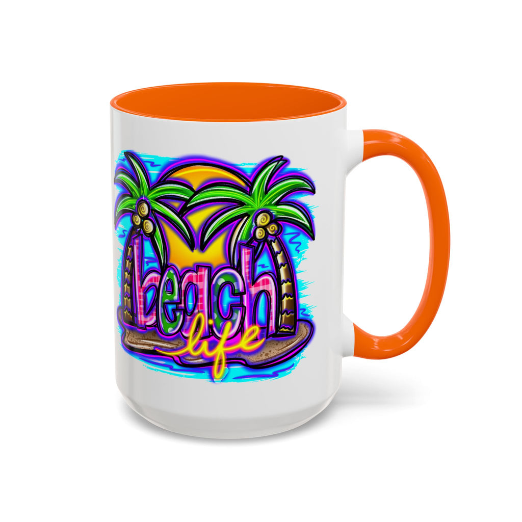 Beach Life Coffee Mug — Tropical Palm Sunset Accent Mug (11/15oz)