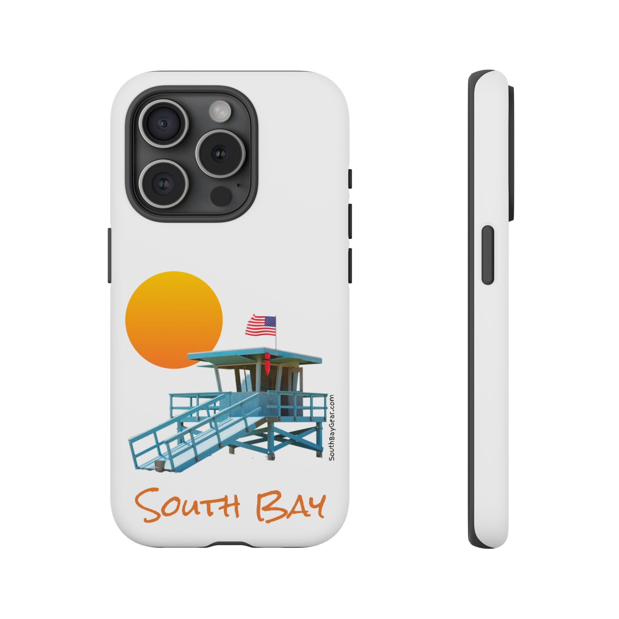 South Bay Lifeguard Stand with American Flag Tough Phone Cases