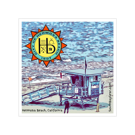 Hermosa Beach Lifeguard Stand Transparent Outdoor Stickers, Square, 1pc