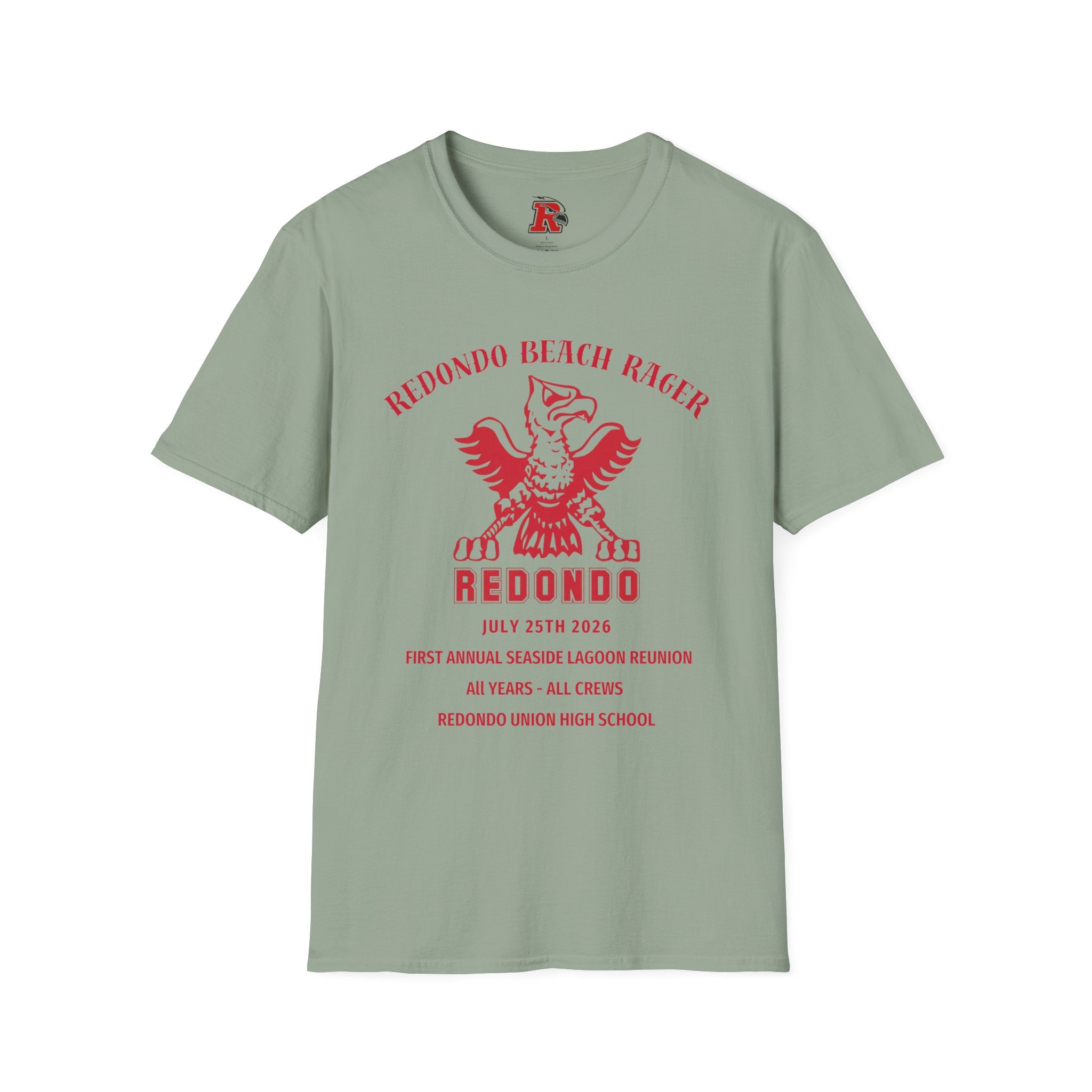 Redondo Beach Rager T-Shirt — Vintage School Spirit Graphic Tee - First Annual All Class Reunion 7-25-26 at Seaside Lagoon Redondo Beach