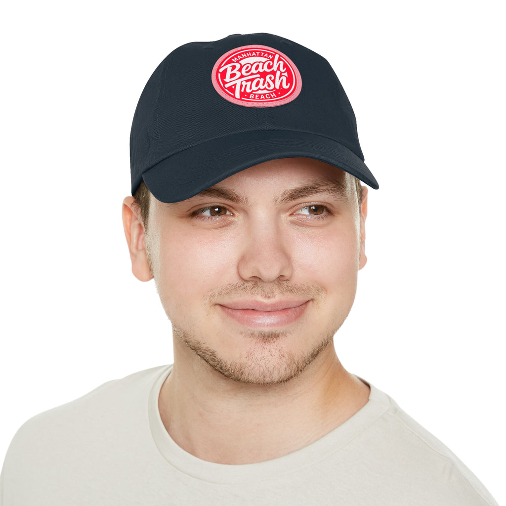 Proud to be Called Beach Trash Manhattan Beach  Leather Patch Dad Hat — Vintage Manhattan Beach Logo
