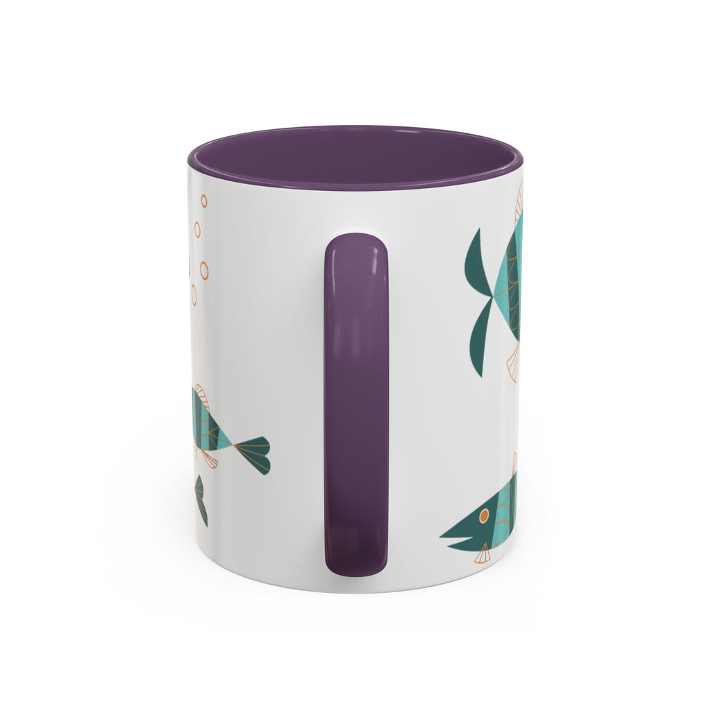 Metlox Pottery Teal Geometric Fish Mug | Accent Coffee Mug