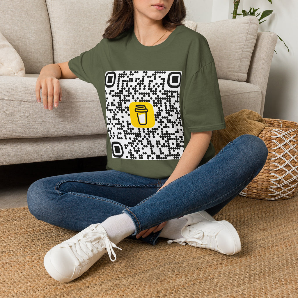 QR Code Coffee Cup T‑Shirt — Scan-to-Order Cafe Tee