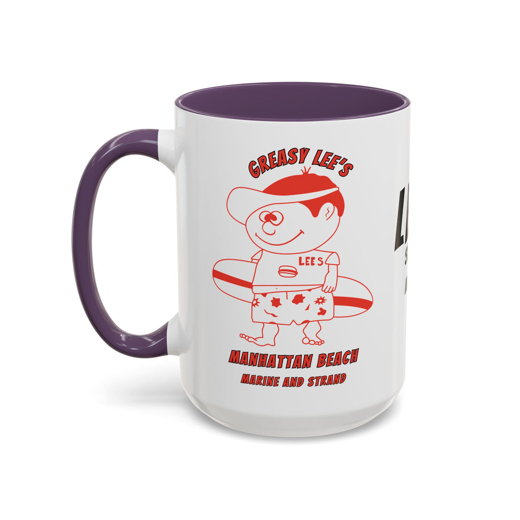 Greasy Lee's Surfer Logo Mug | Marine and Strand Manhattan Beach Old School  Accent Coffee Mug 11oz 15oz