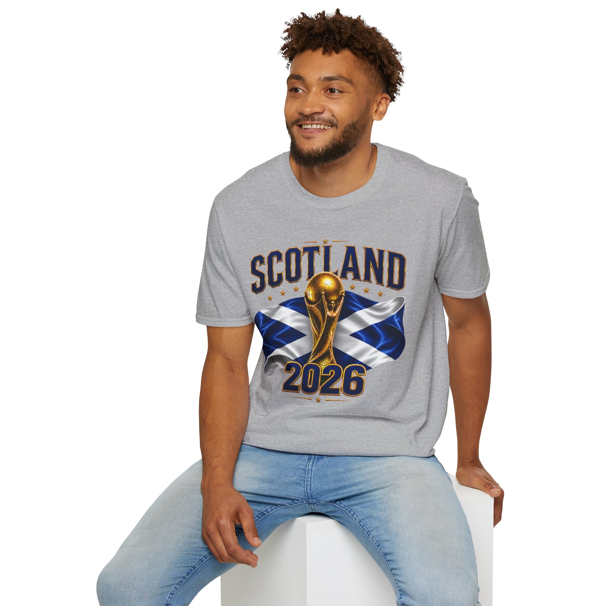 Scotland 2026 World Cup Soccer T-Shirt — Scottish Flag & Trophy Football Tee