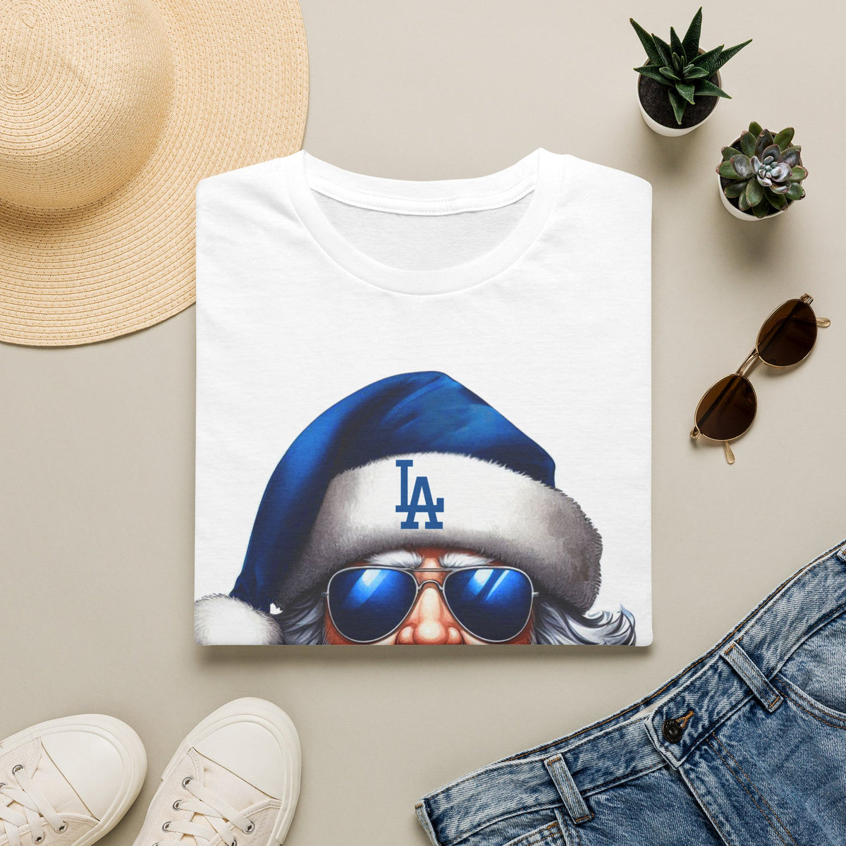 LA Dodgers Blue Santa T-Shirt — Cool Sunglasses Holiday Tee
