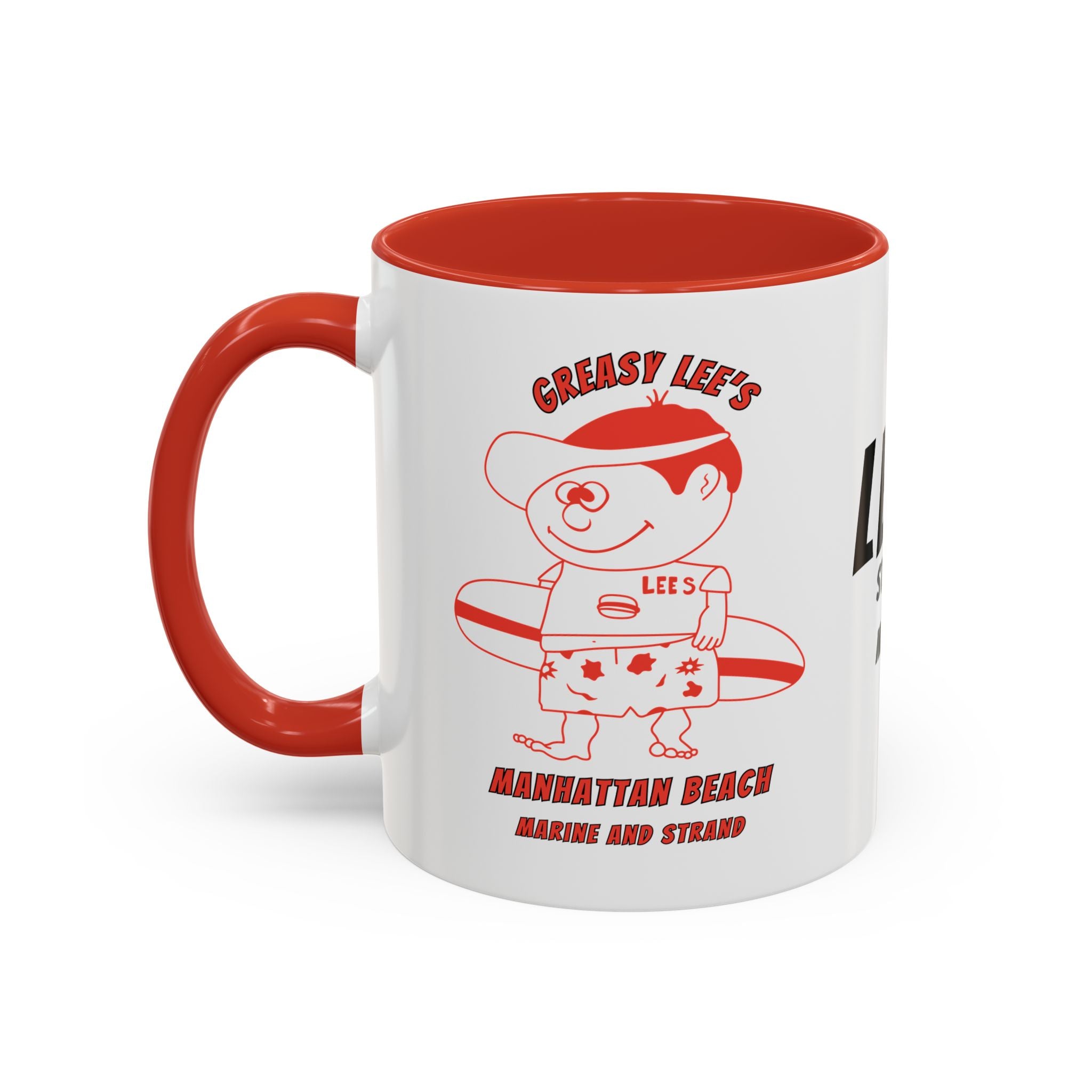 Greasy Lee's Surfer Logo Mug | Marine and Strand Manhattan Beach Old School  Accent Coffee Mug 11oz 15oz