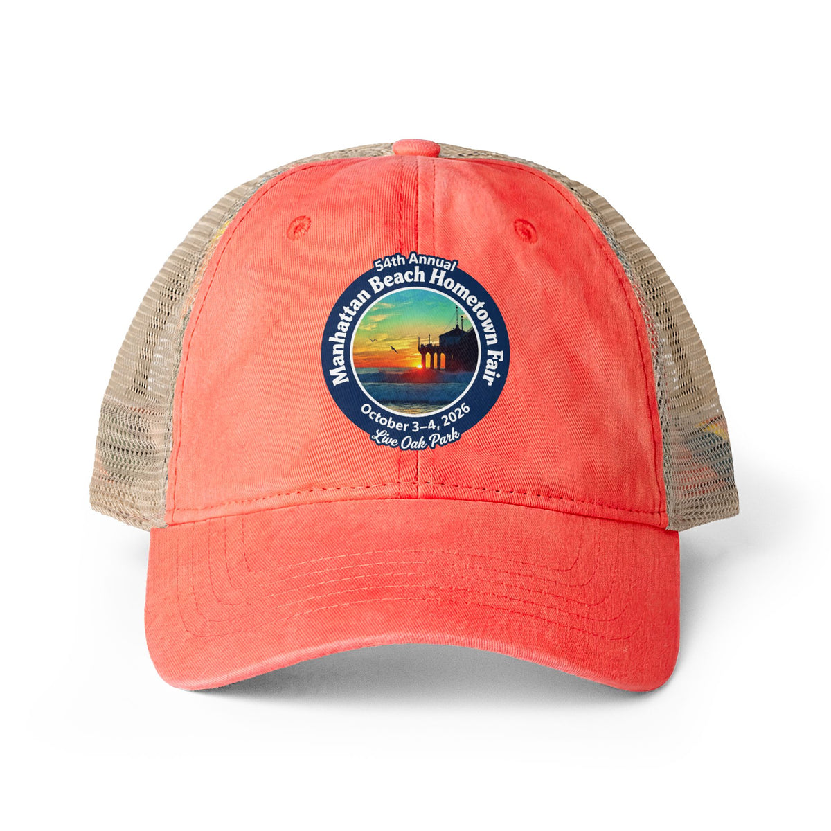 Women's Washed Mesh-Back Cap - Manhattan Beach Hometown Fair 2026 Design