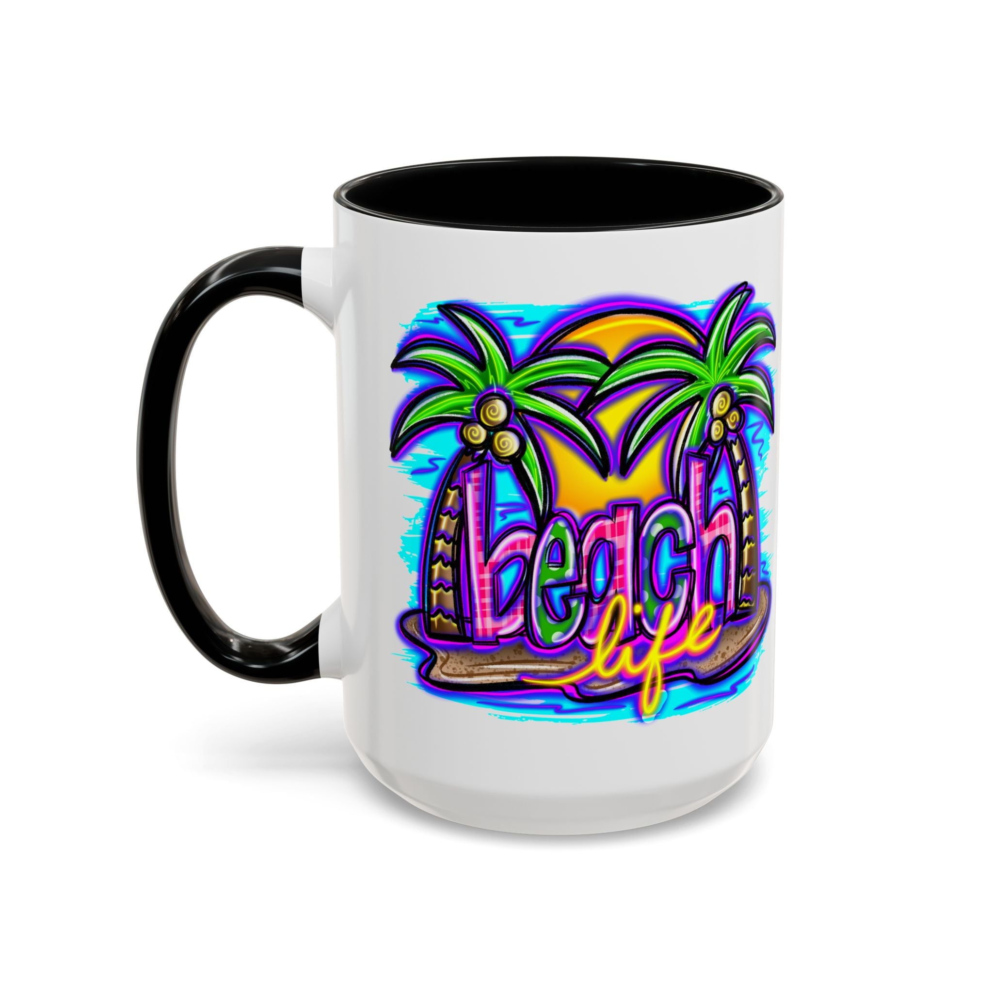 Beach Life Coffee Mug — Tropical Palm Sunset Accent Mug (11/15oz)
