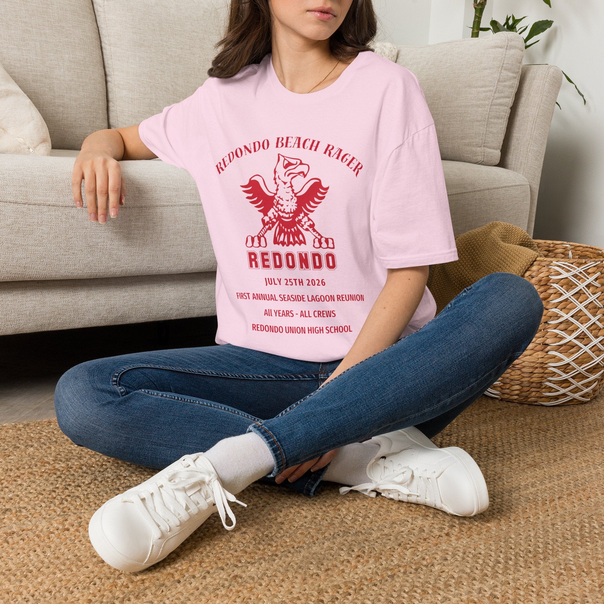 Redondo Beach Rager T-Shirt — Vintage School Spirit Graphic Tee - First Annual All Class Reunion 7-25-26 at Seaside Lagoon Redondo Beach