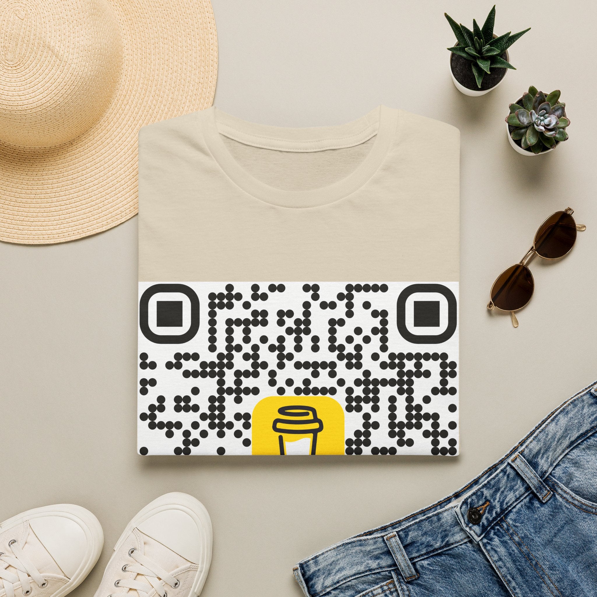 QR Code Coffee Cup T‑Shirt — Scan-to-Order Cafe Tee
