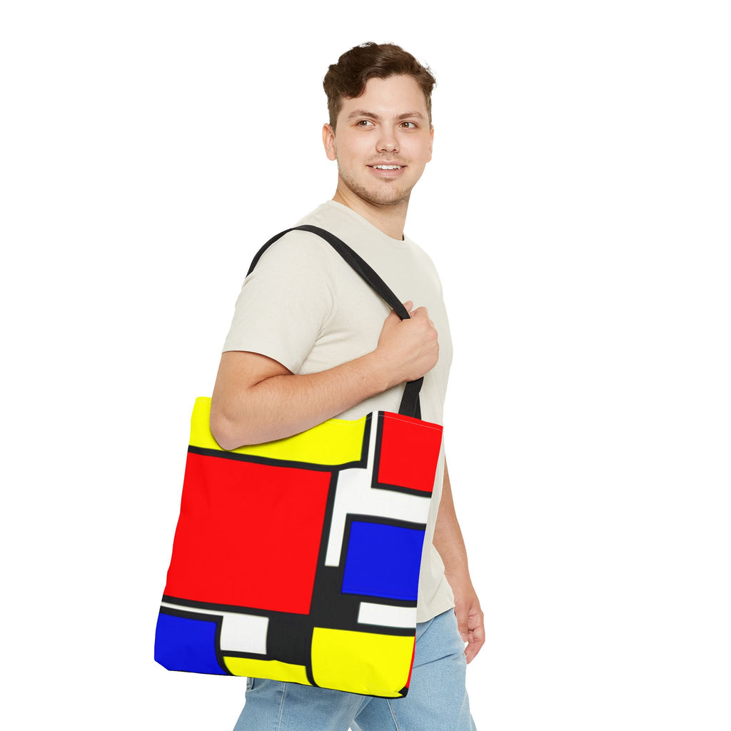 C'mon Get Happy Primary Color Geometric Grid Tote Bag | 1970s Abstract Art