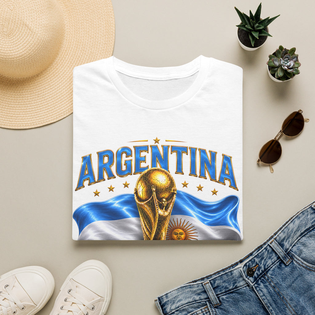 Argentina 2026 World Cup T-Shirt — Golden Trophy & Flag Soccer Fan Tee