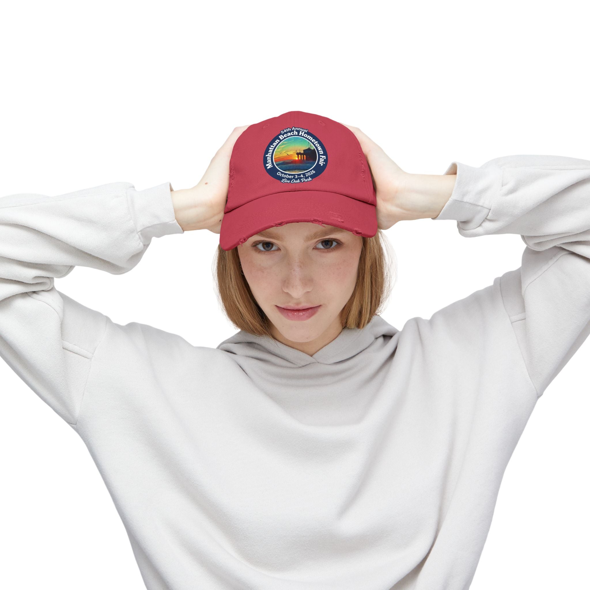 Distressed Baseball Cap - Manhattan Beach Hometown Fair 2026 Sunset Logo
