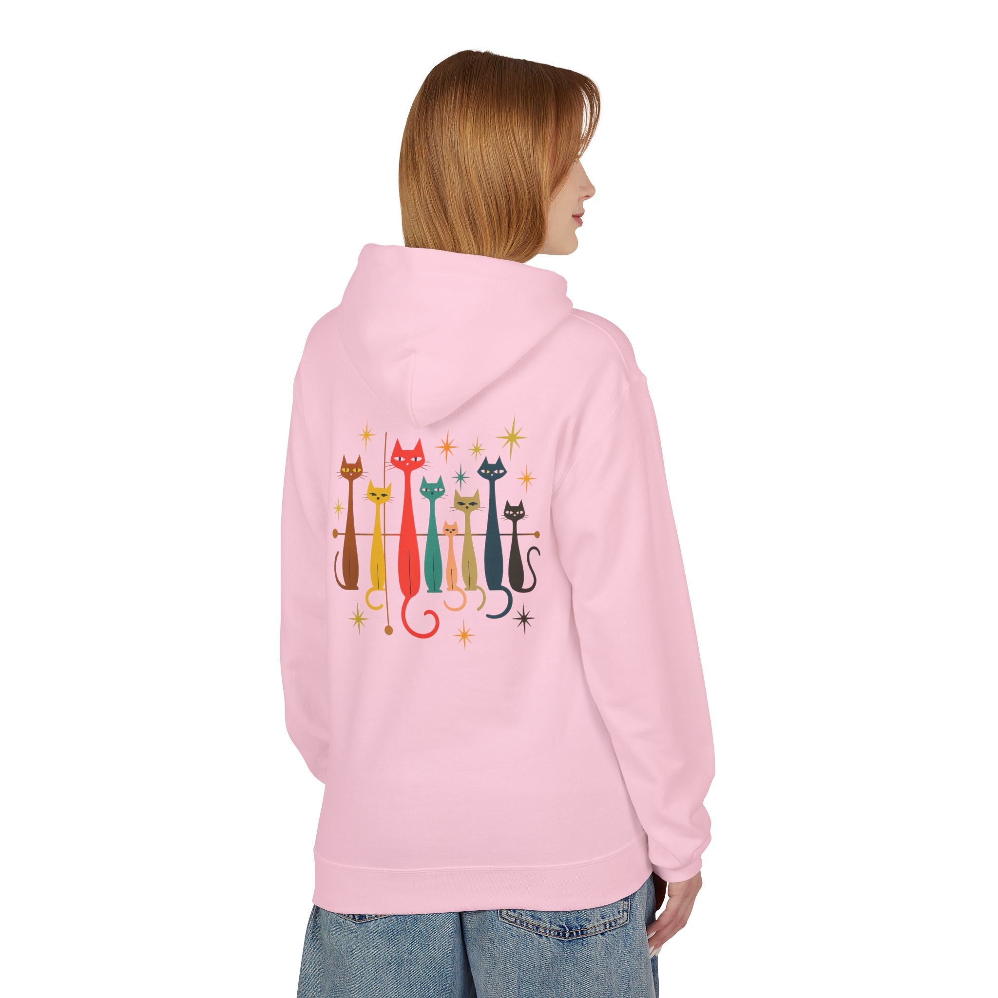 Retro Long Cats hoodie | Colorful Cat Illustration (printed front and back)