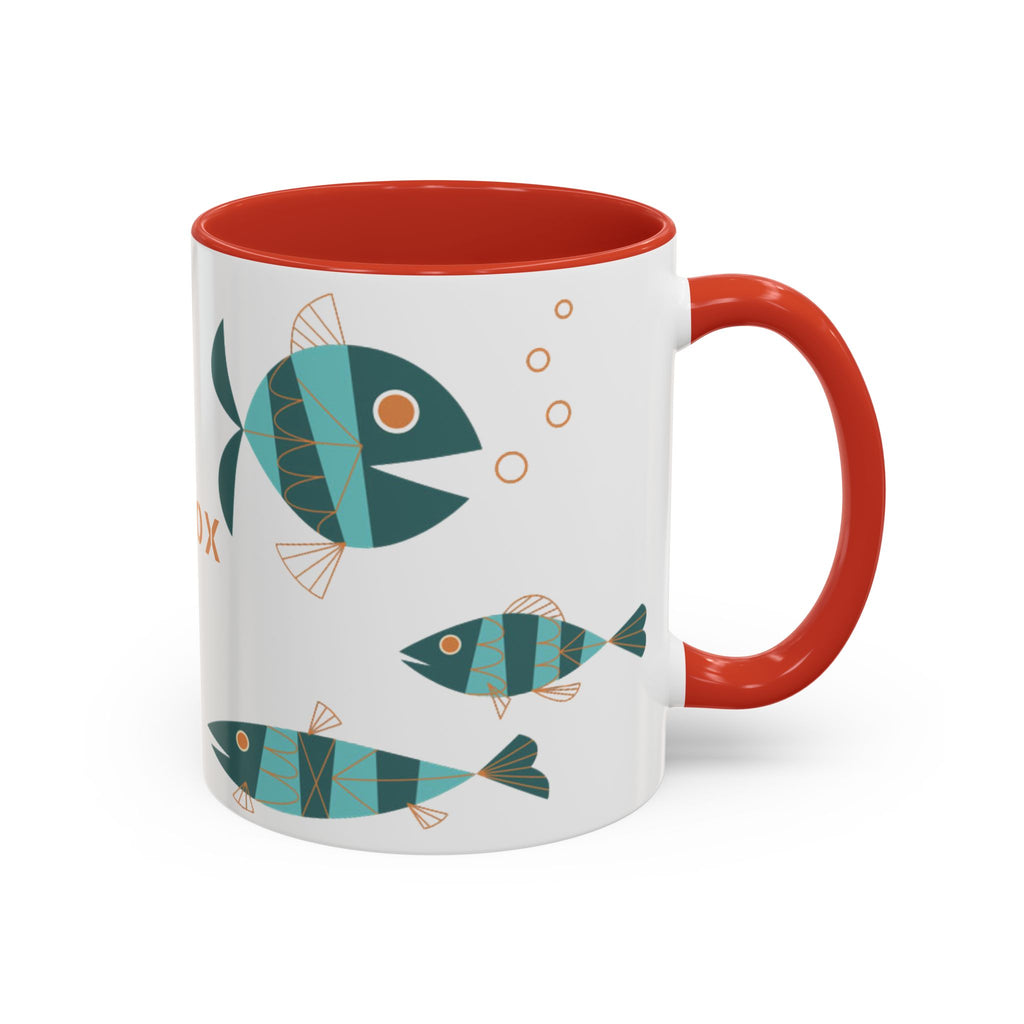 Metlox Pottery Teal Geometric Fish Mug | Accent Coffee Mug