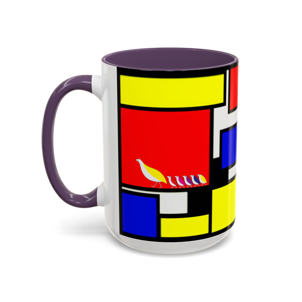 IKIYK School Bus Mondrian Style Geometric Pattern Mug | Accent Coffee Mug 11oz 15oz 1970s