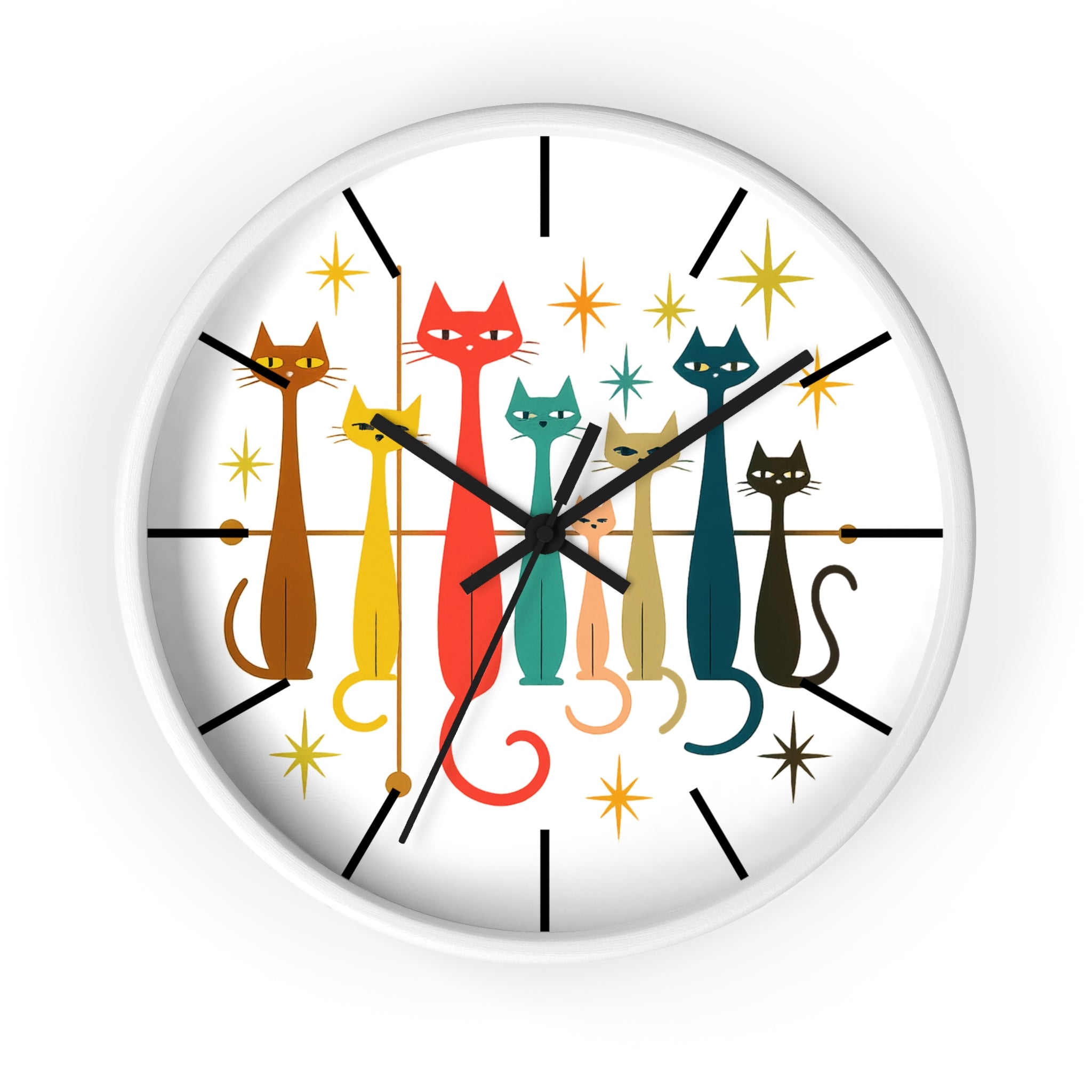 Mid Century Modern Cats Wall Clock | Retro Atomic Kitty Design