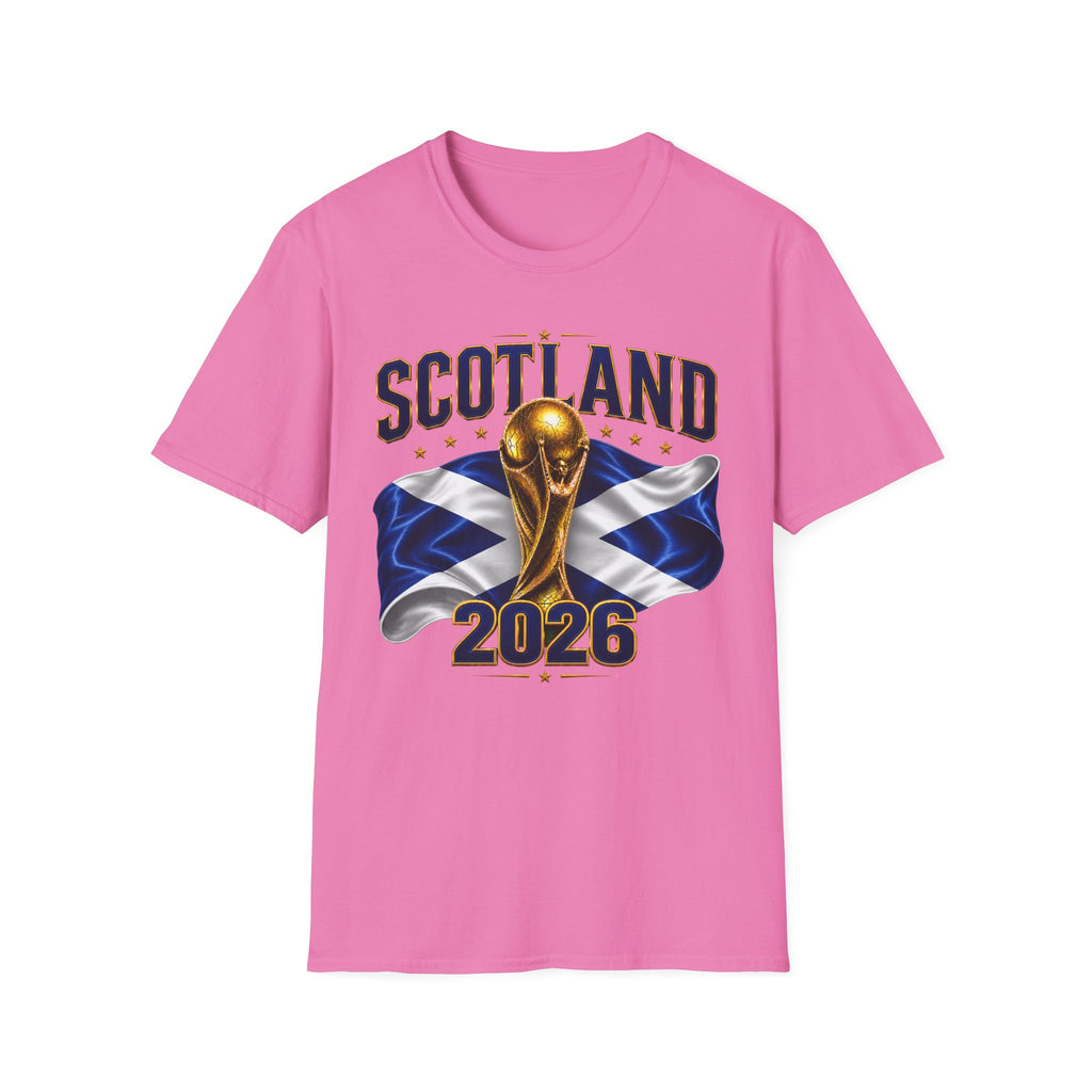 Scotland 2026 World Cup Soccer T-Shirt — Scottish Flag & Trophy Football Tee