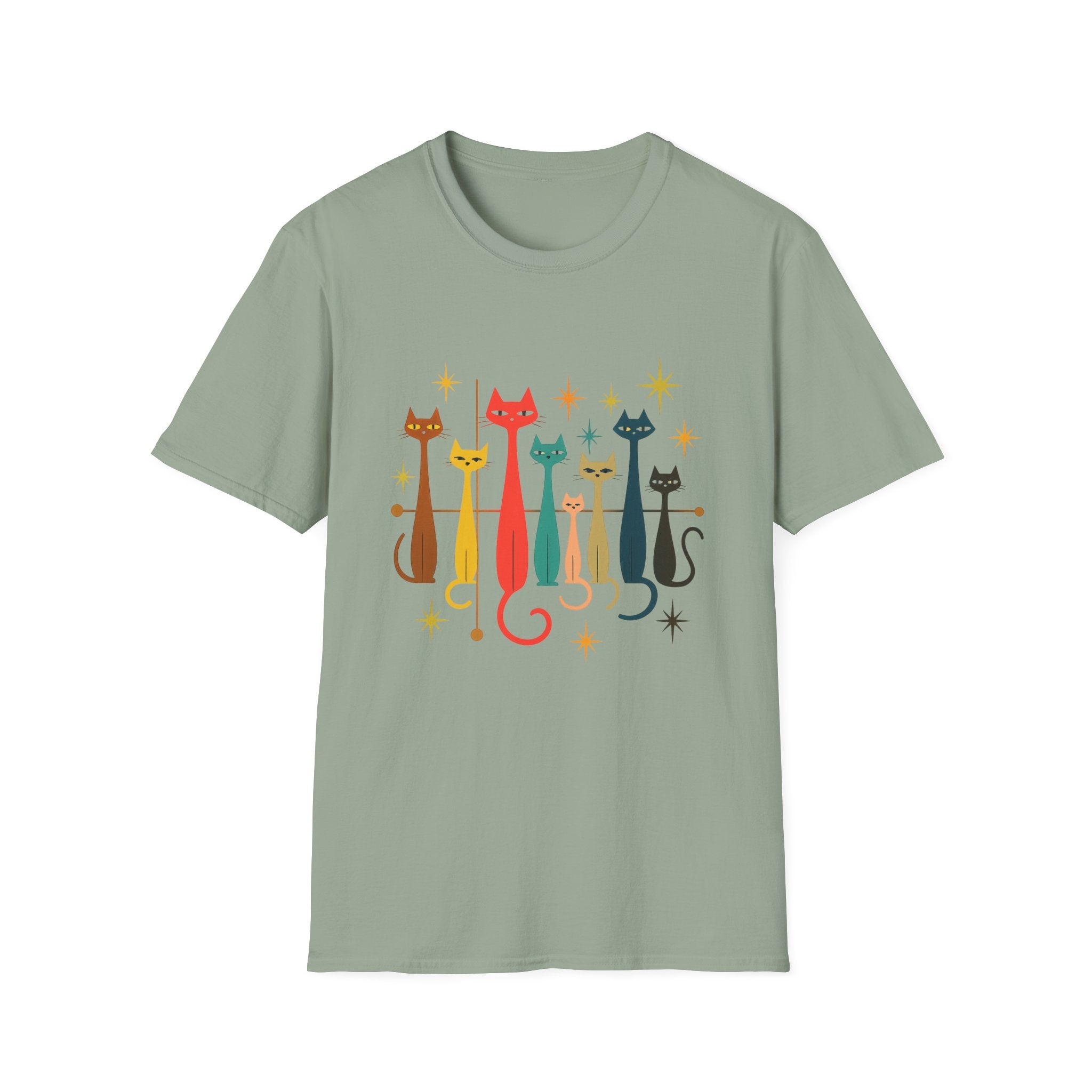 Retro Mid-Century Cats T-Shirt | Colorful Stylized Cat Illustration
