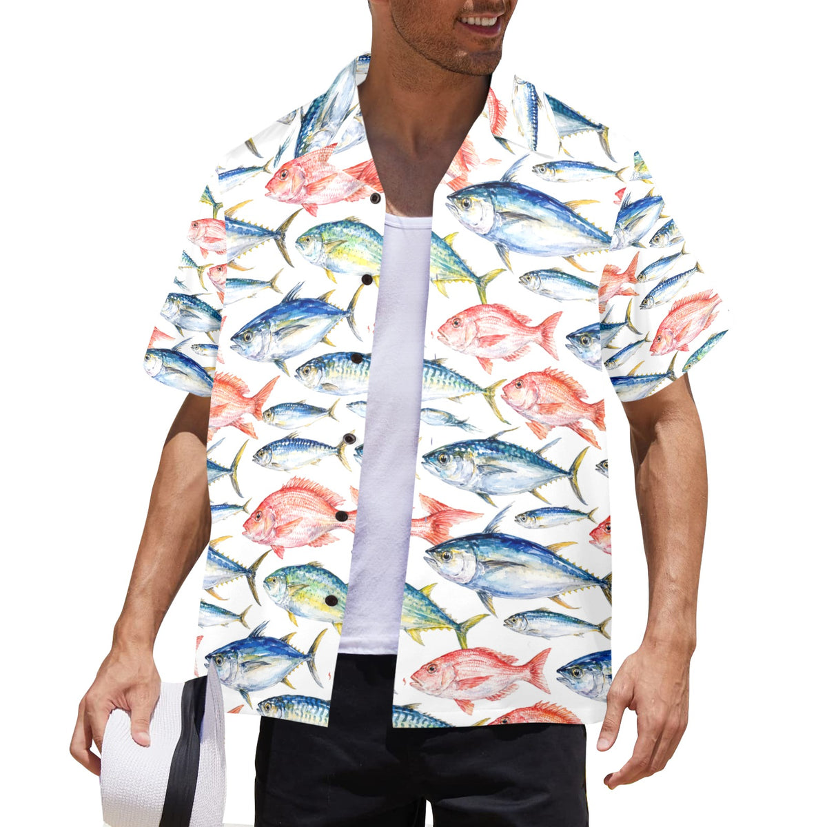 Something's Fishy - With Your Story  Men's All Over Print Hawaiian Shirt Made In USA Ships to USA Only