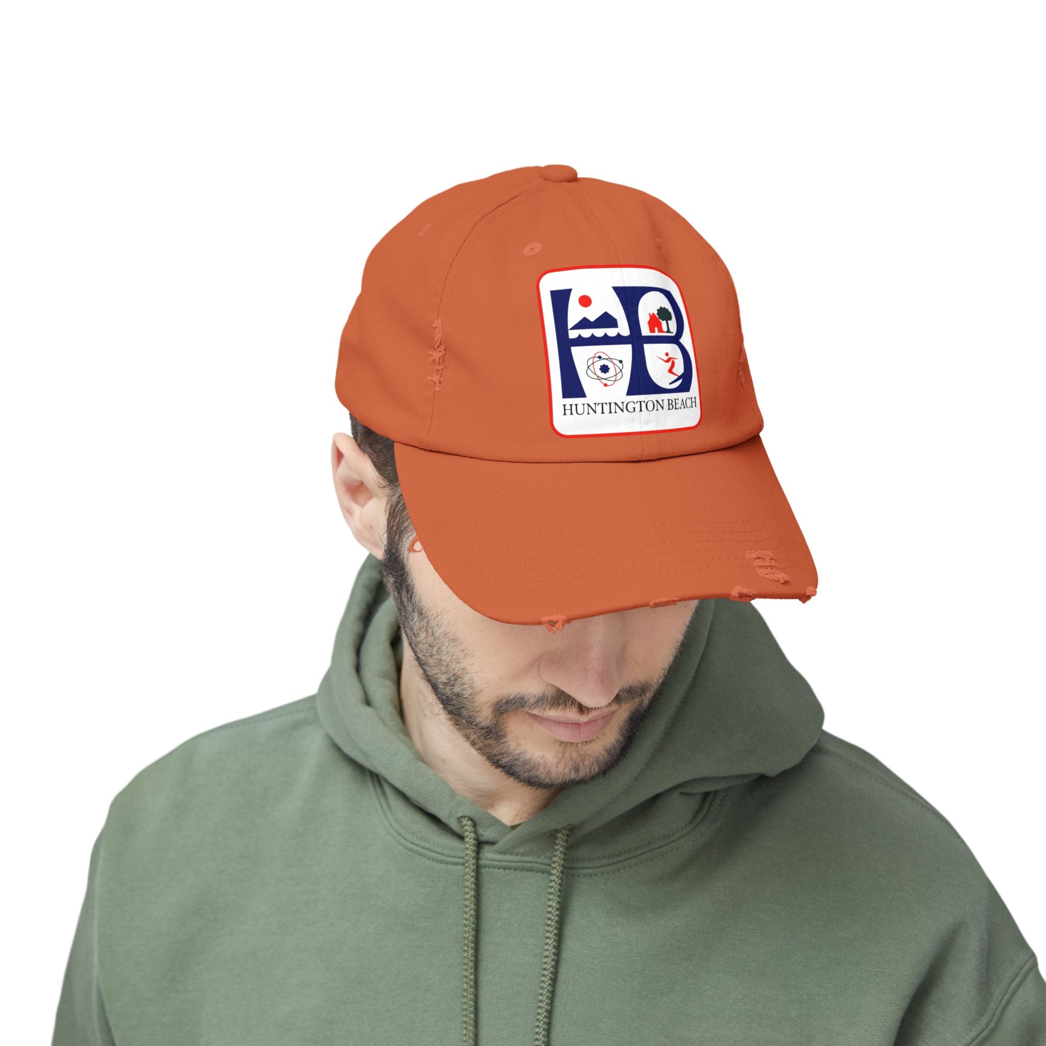 Huntington Beach Distressed Mom and Dad Hat — Vintage Surf & Coastal Patch Cap