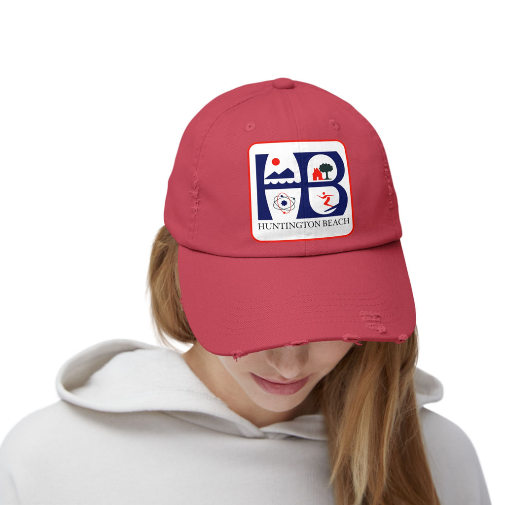 Huntington Beach Distressed Mom and Dad Hat — Vintage Surf & Coastal Patch Cap