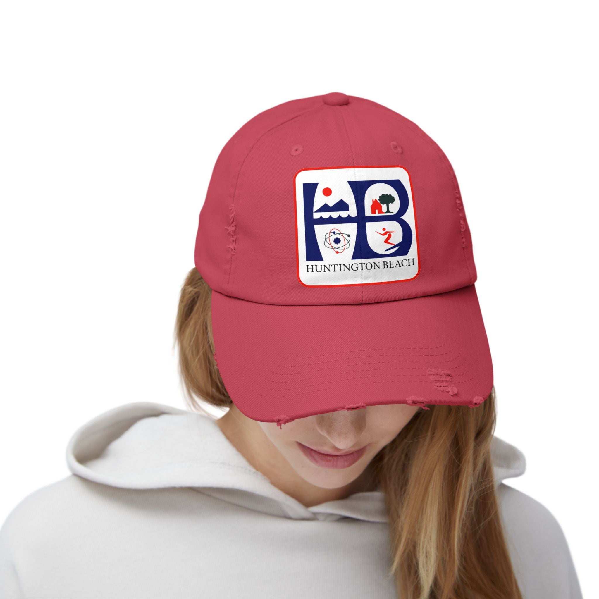 Huntington Beach Distressed Mom and Dad Hat — Vintage Surf & Coastal Patch Cap