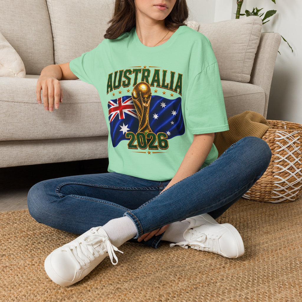 Australia 2026 Soccer World Cup T-Shirt — Aussie Flag & Trophy Design