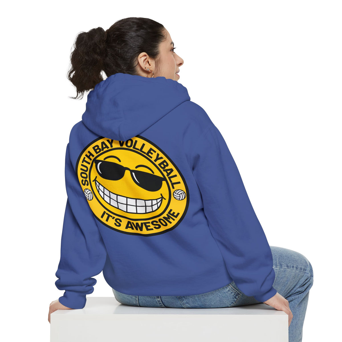 Volleyball Smiley Hoodie — "South Bay Volleyball It's Awesome" Crewneck