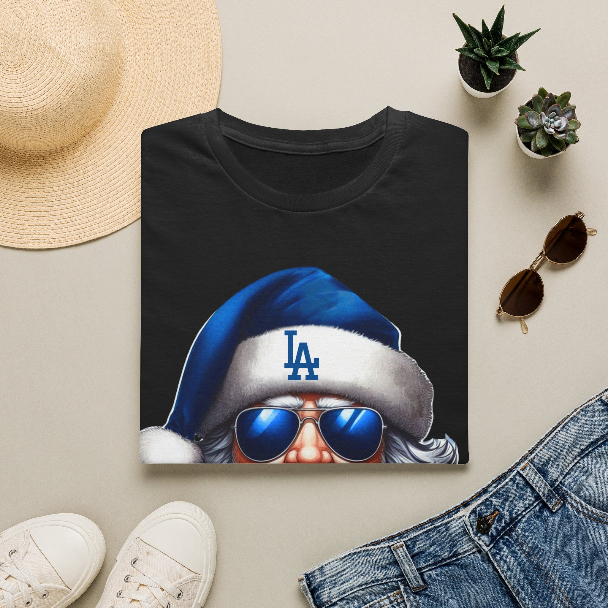 LA Dodgers Blue Santa T-Shirt — Cool Sunglasses Holiday Tee