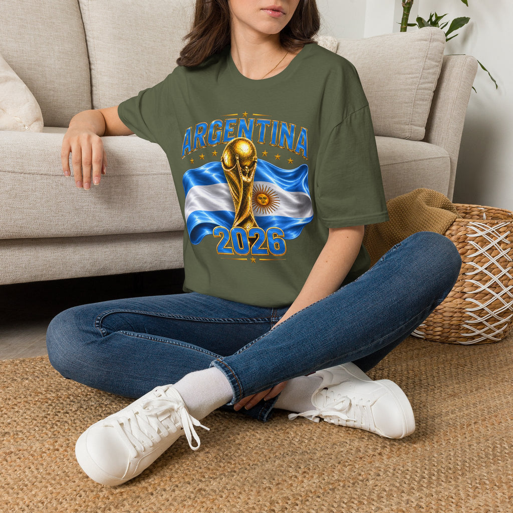 Argentina 2026 World Cup T-Shirt — Golden Trophy & Flag Soccer Fan Tee